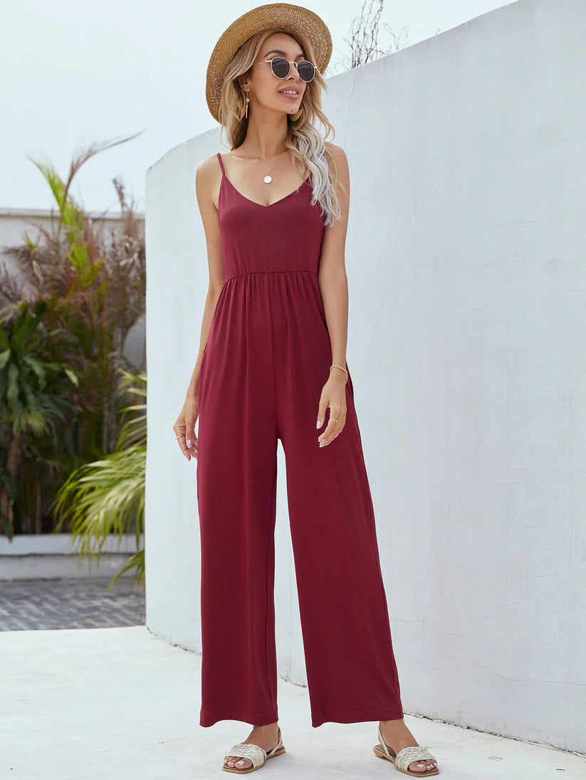  Adjustable Spaghetti Strap Jumpsuit with Pockets