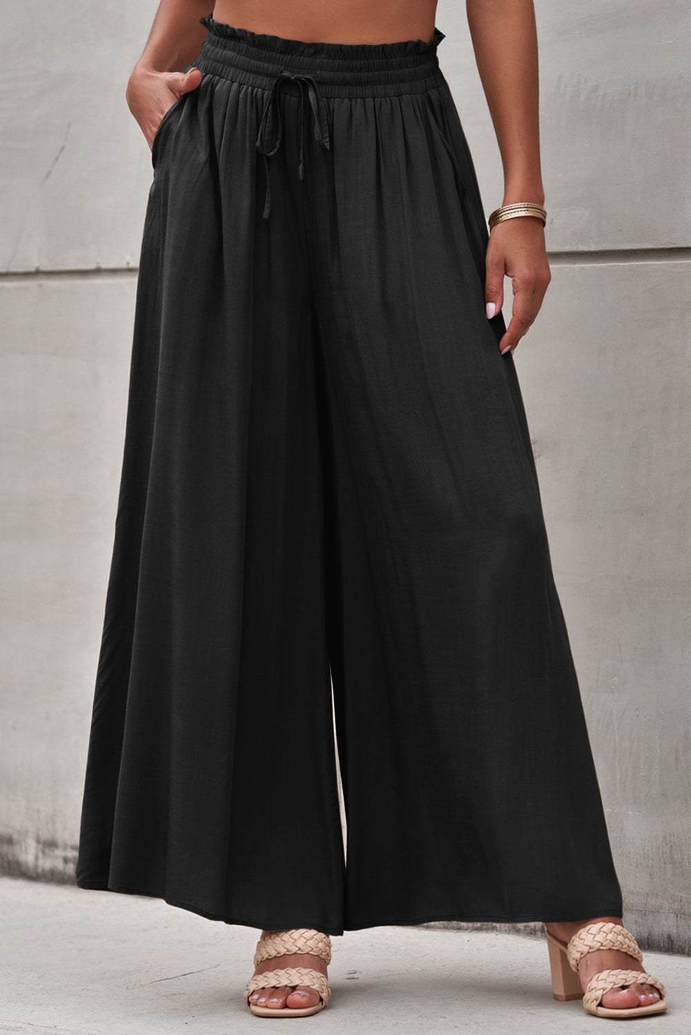 Drawstring Waist Wide Leg Pants Trendsi