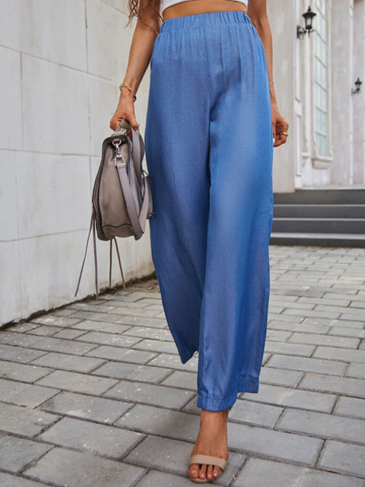 Smocked Waist Long Straight Pants - Runway Frenzy 