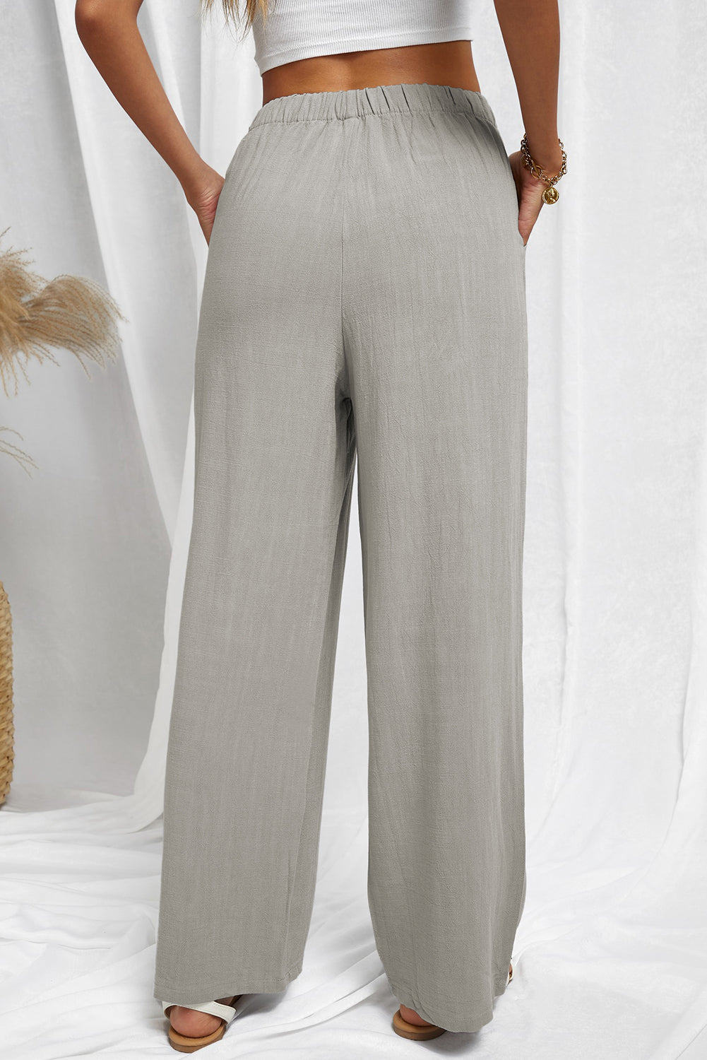 Drawstring Elastic Waist Pants with Pockets - Runway Frenzy