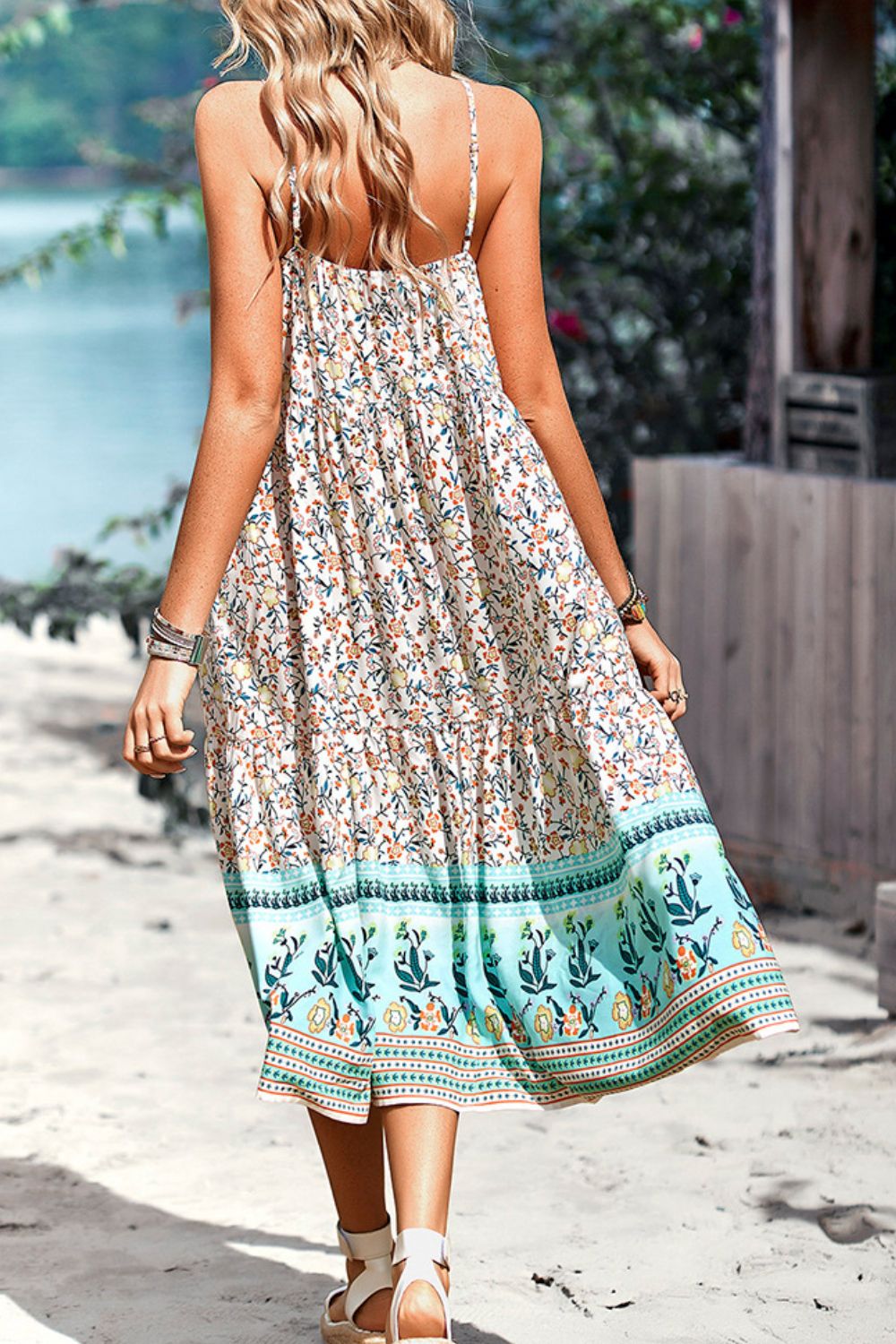 Floral Print Bohemian Style Round Neck Sleeveless Dress - Runway Frenzy