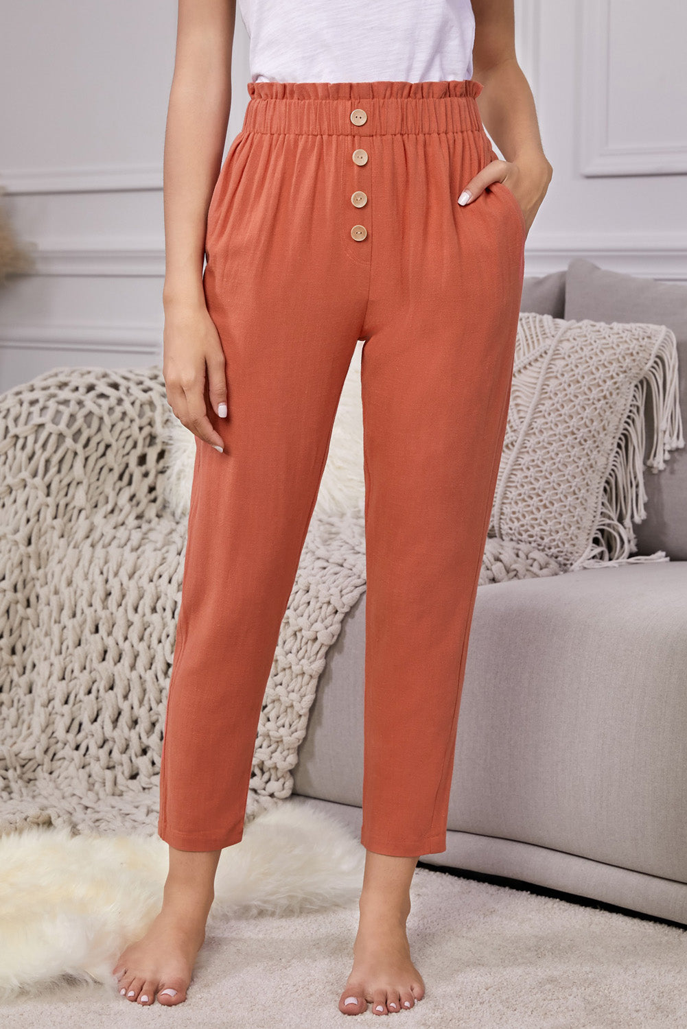 Linen Blend Pocketed Pants - Runway Frenzy 