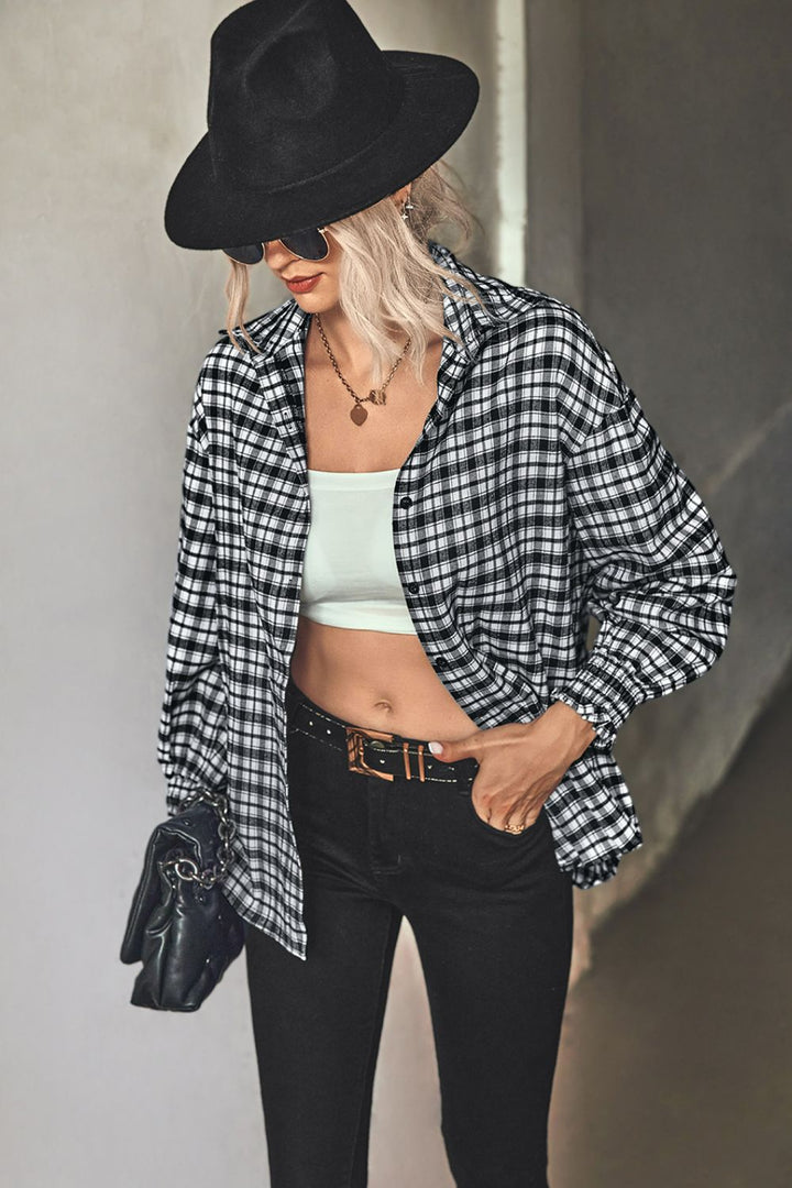 Plaid Button Front Dropped Shoulder Shirt - Runway Frenzy 