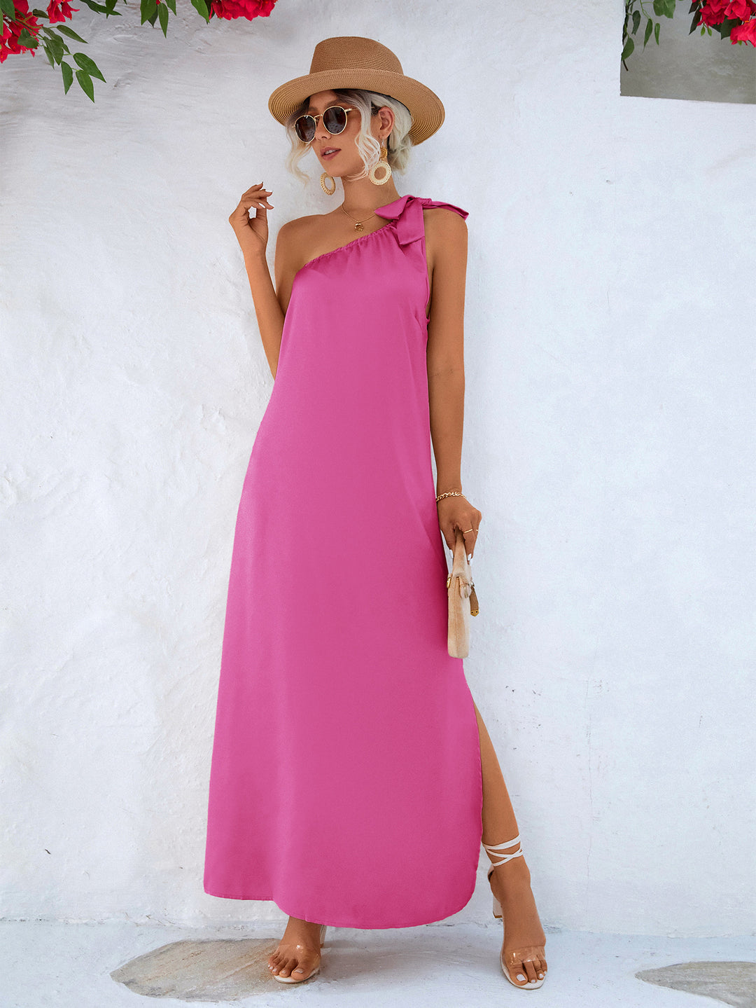 One-Shoulder Slit Maxi Dress - Runway Frenzy 