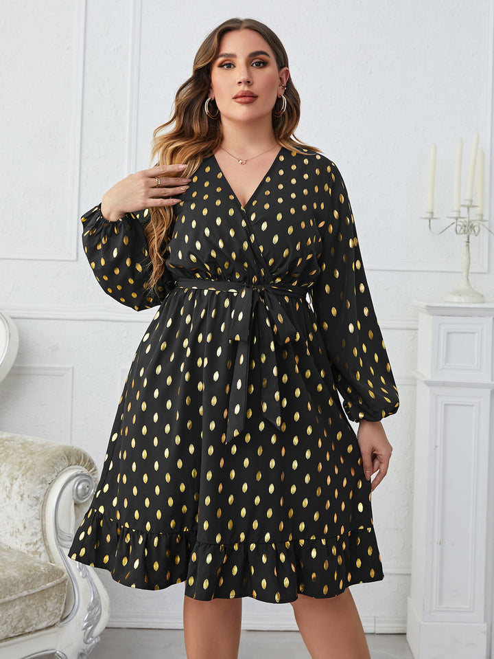 Plus Size Printed Surplice Neck Knee-Length Dress - Runway Frenzy 