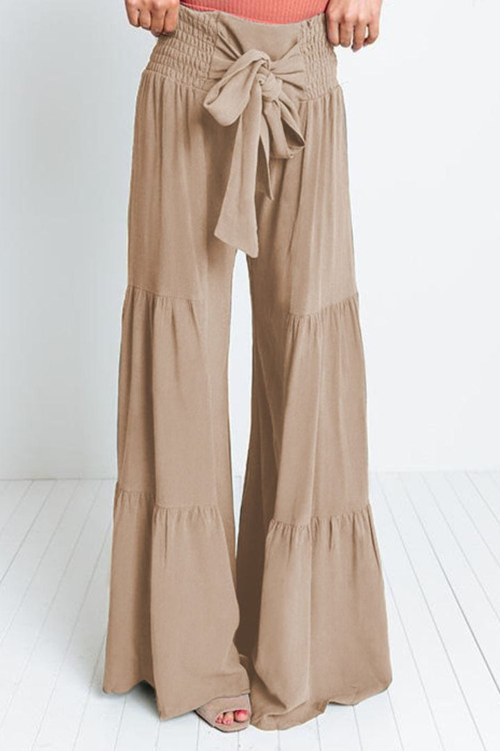 Tie Front Smocked Tiered Culottes - Runway Frenzy 