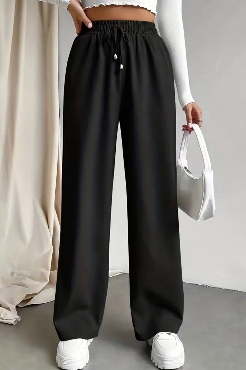 Tied Straight Leg Pants with Pockets - Runway Frenzy 