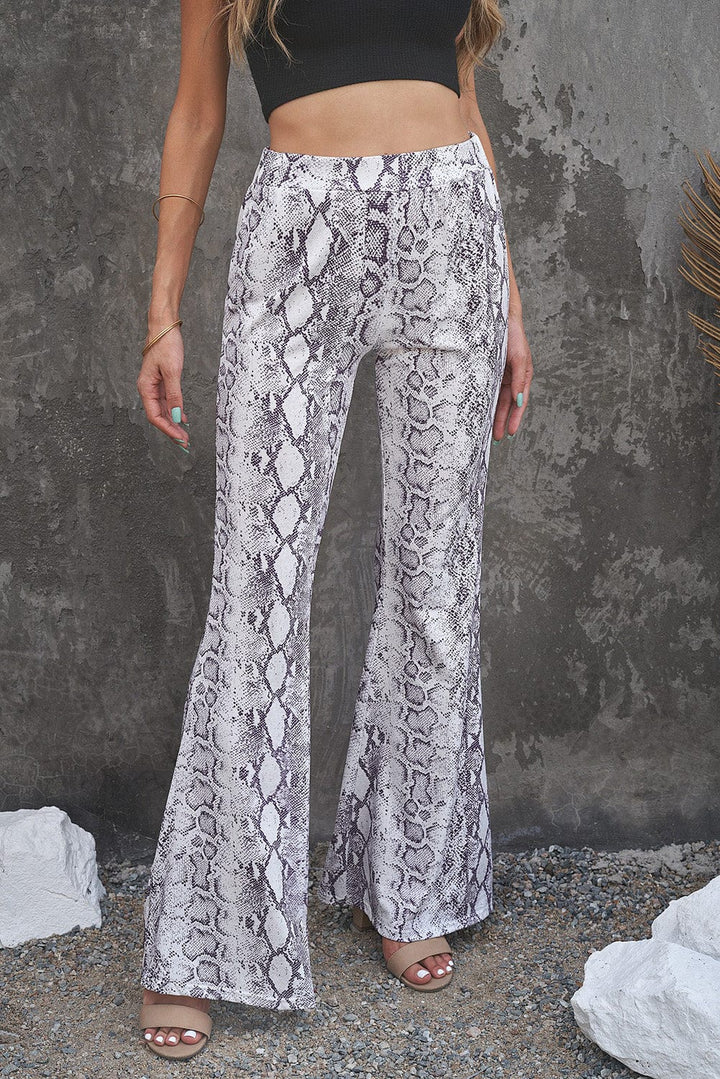 Snakeskin Print Flare Leg Pants - Runway Frenzy 