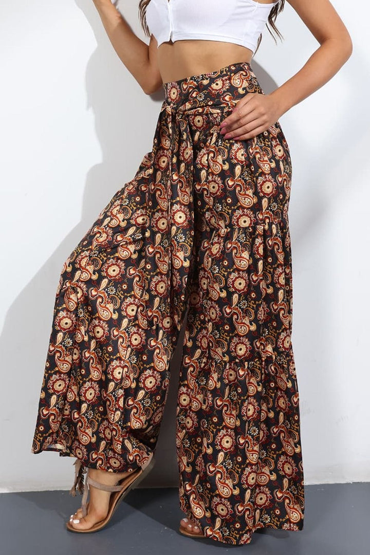 Printed High-Rise Tied Culottes - Runway Frenzy 