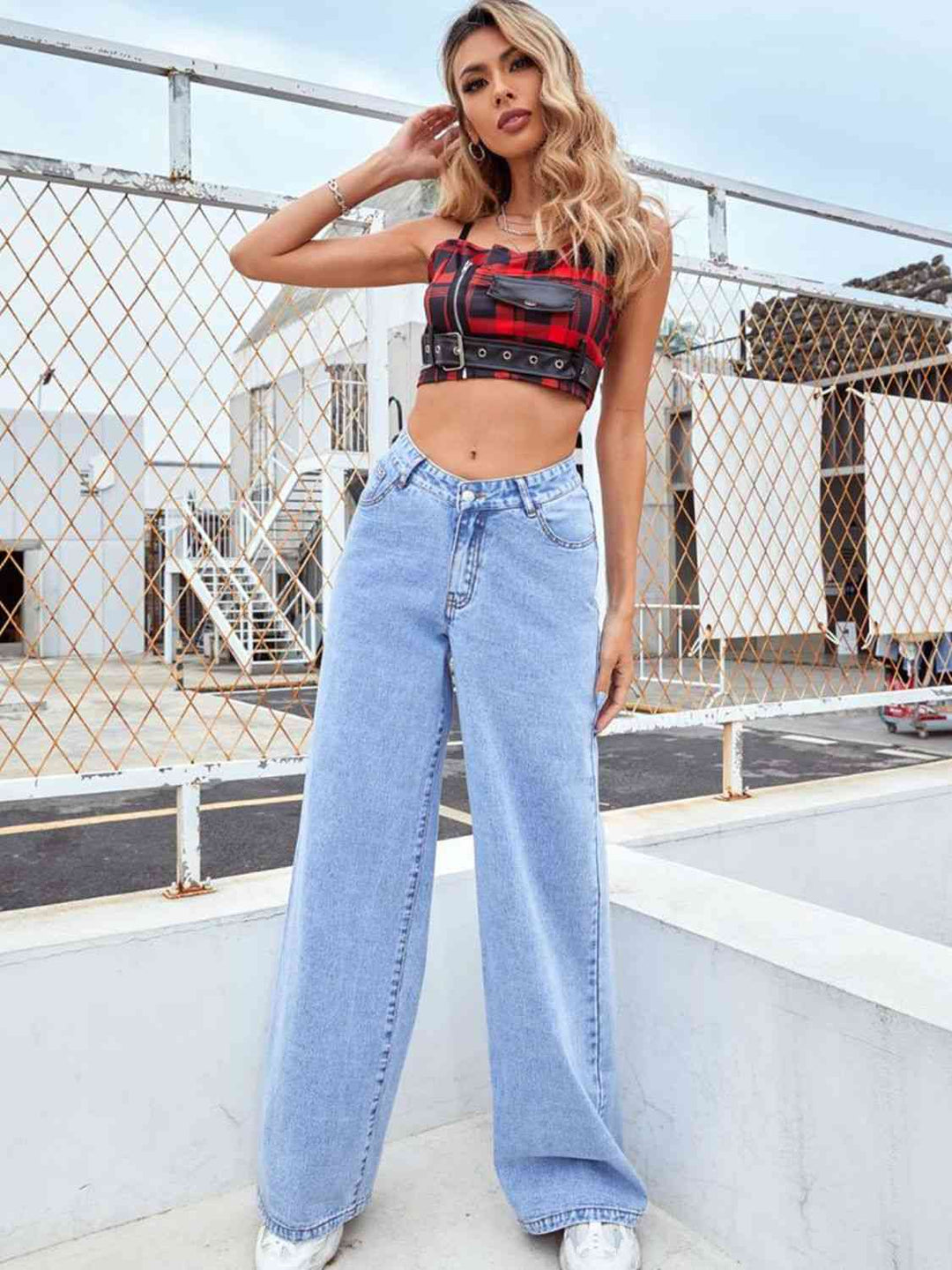 Wide Leg Jeans with Pockets Trendsi