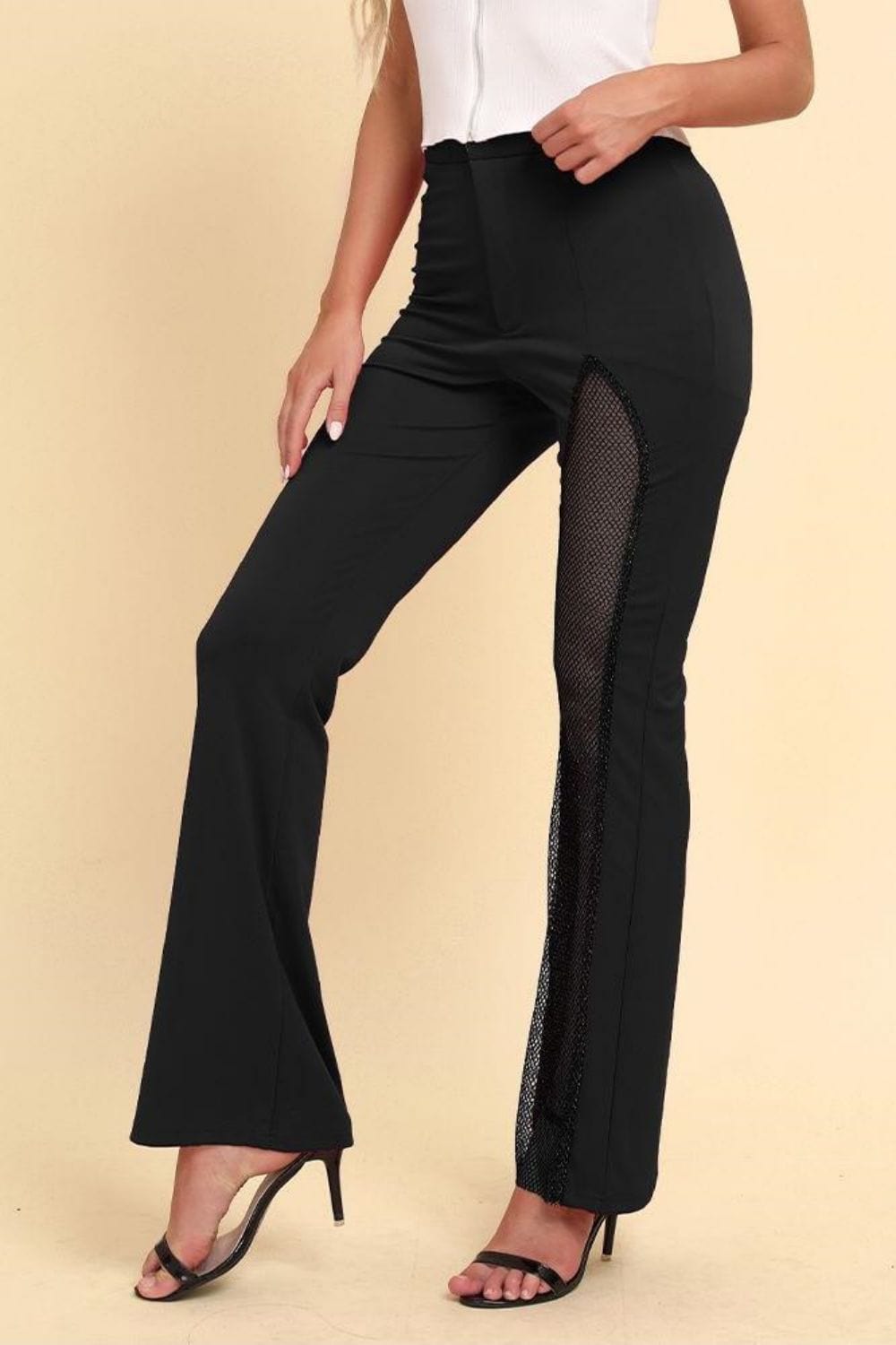 Spliced Mesh Bootcut Pants - Runway Frenzy 