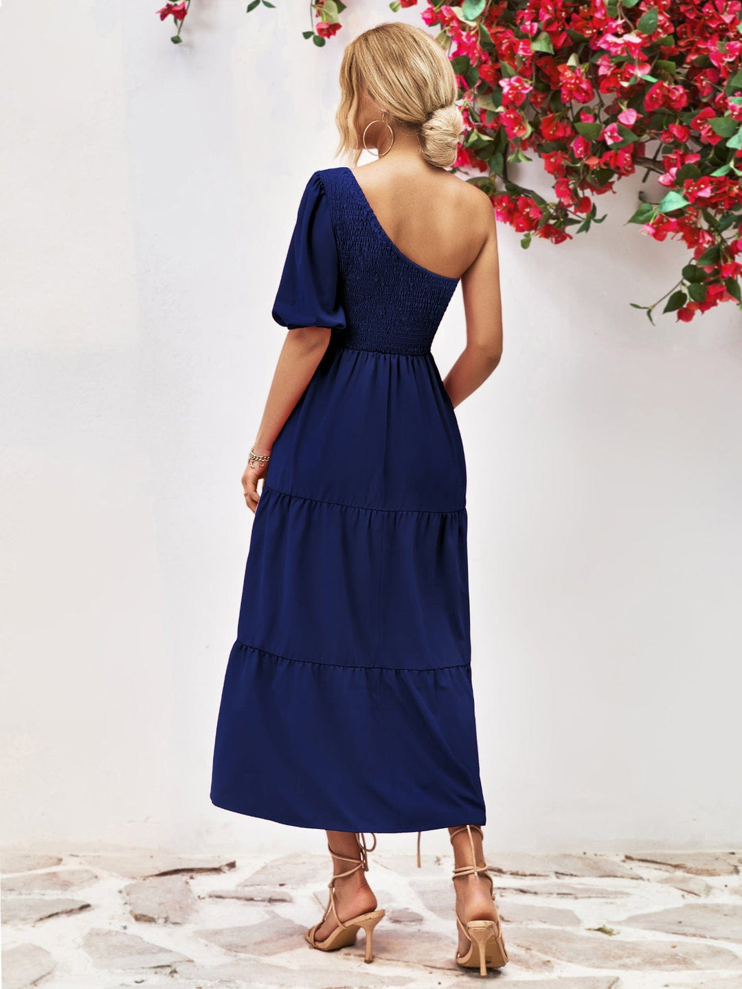 Smocked One-Shoulder Midi Dress - Runway Frenzy 