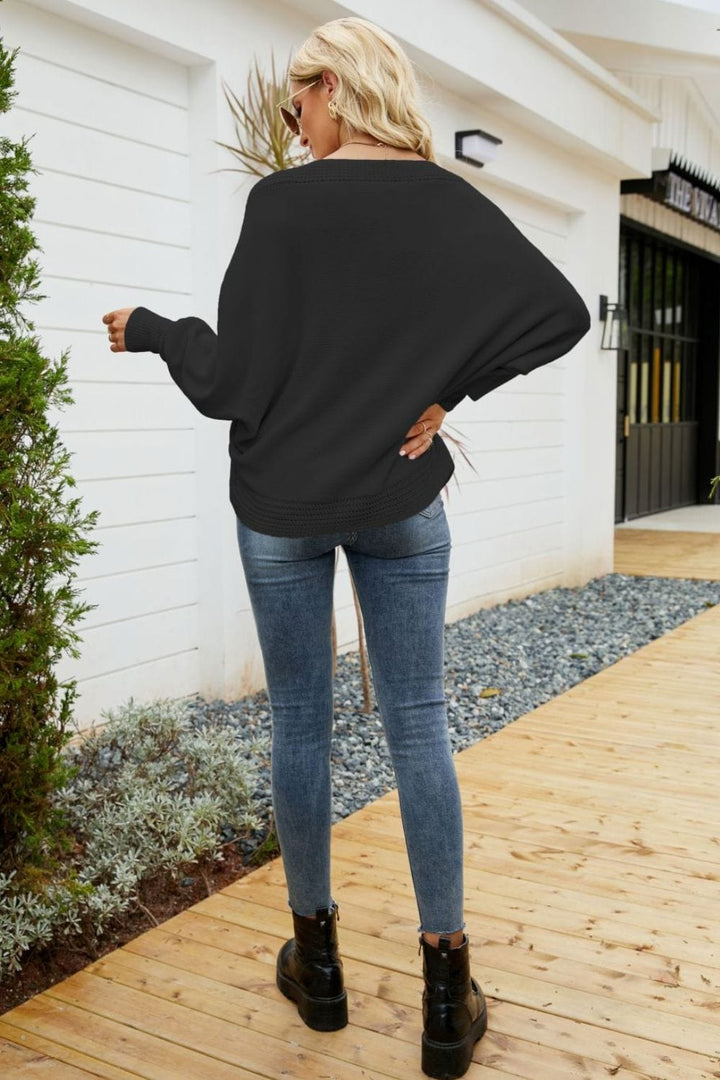 V-Neck Dolman Sleeve Sweater - Runway Frenzy 