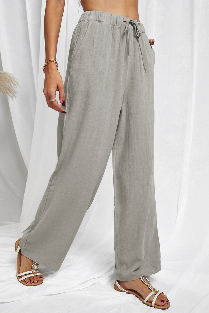 Drawstring Elastic Waist Pants with Pockets - Runway Frenzy