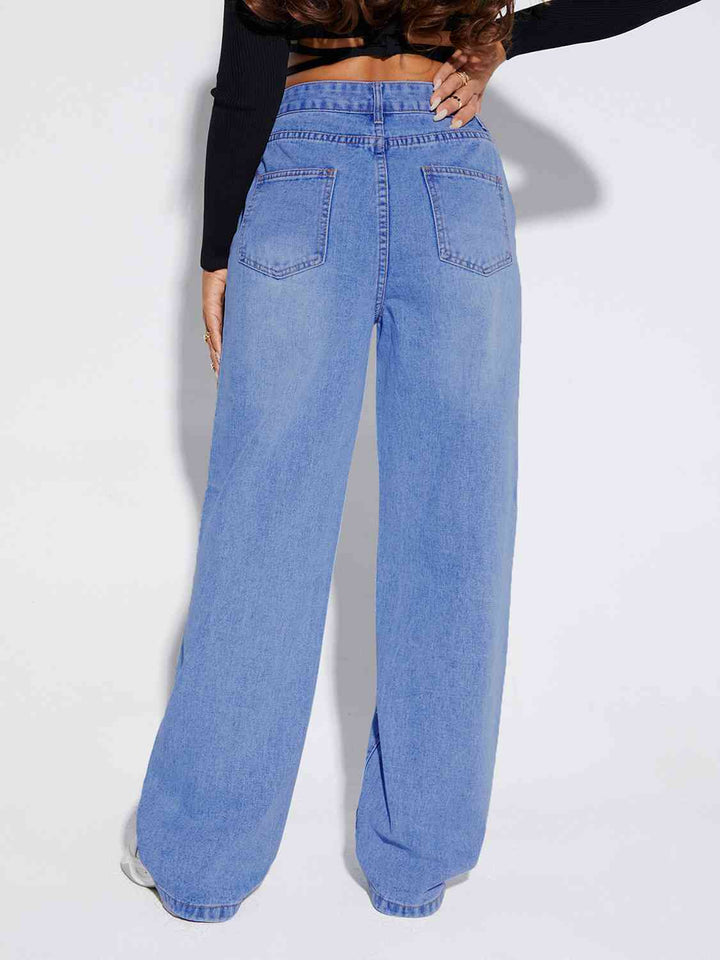 Buttoned Fly Long Jeans Trendsi