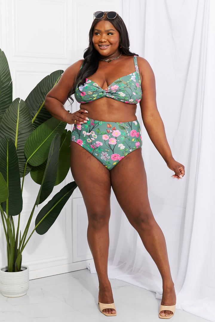 Marina West Swim Take A Dip Twist High-Rise Bikini in Sage - Runway Frenzy 