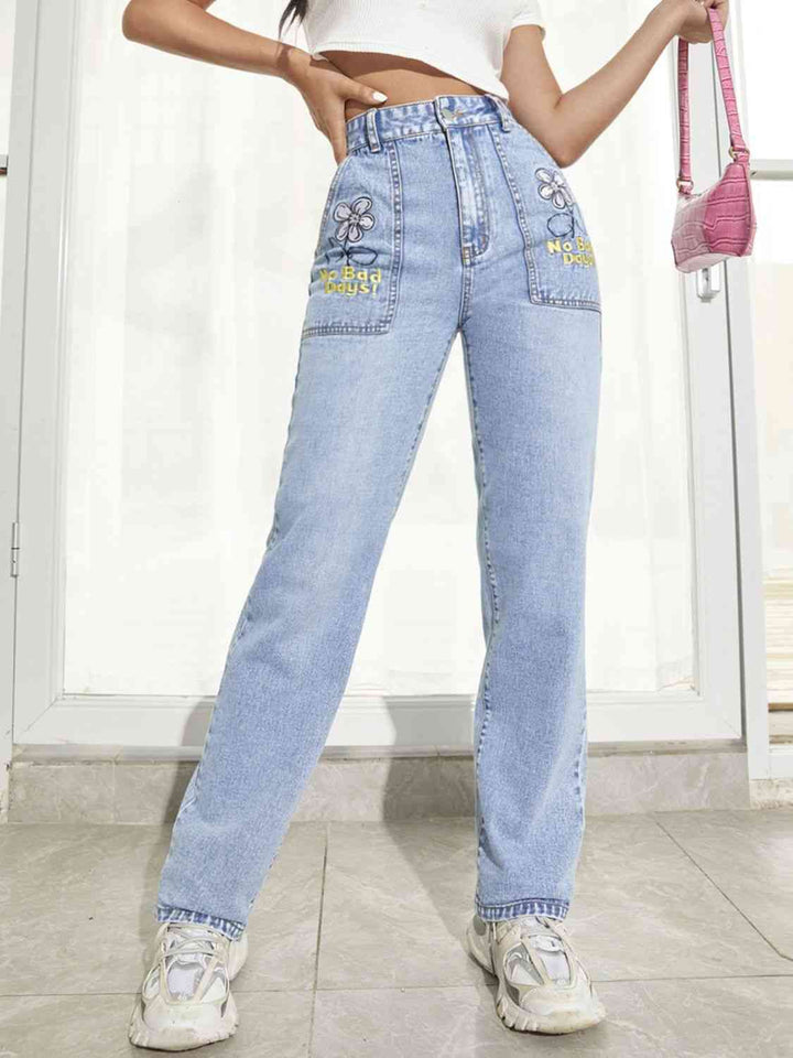 Graphic Straight Leg Jeans Trendsi