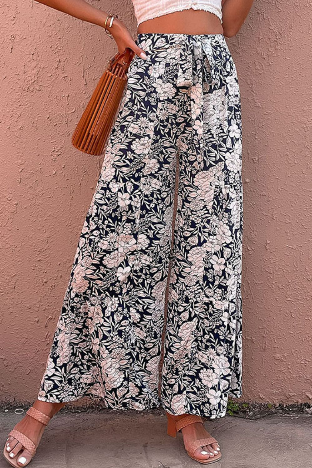 Floral Belted Wide Leg Pants - Runway Frenzy