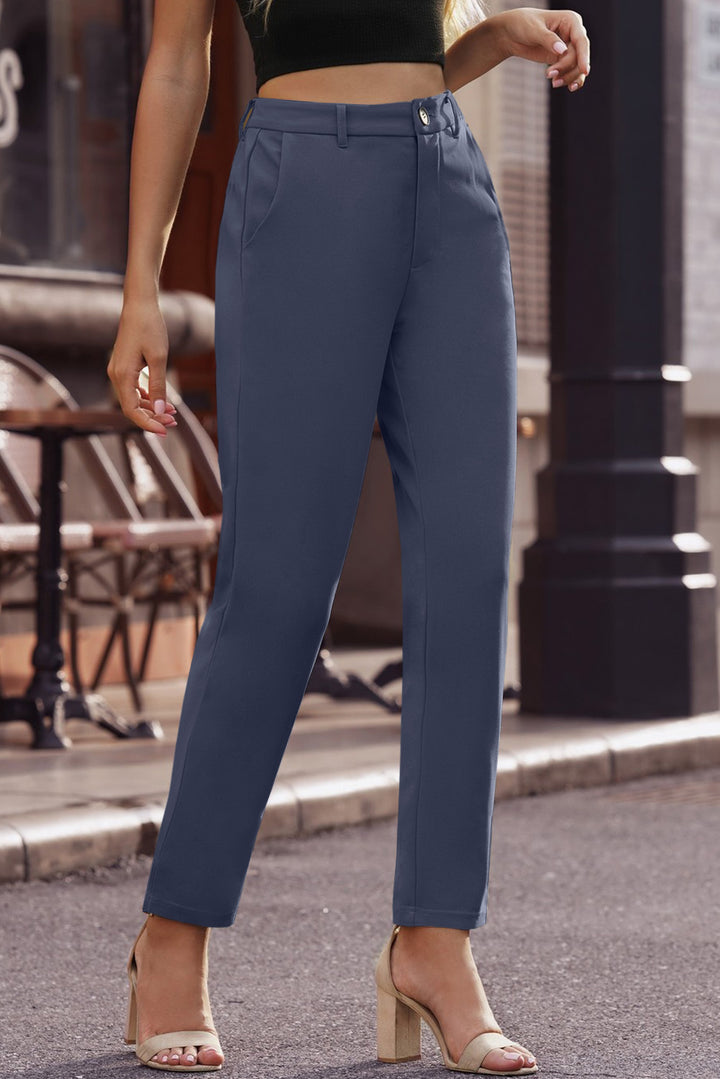 Ankle-Length Straight Leg Pants with Pockets - Runway Frenzy