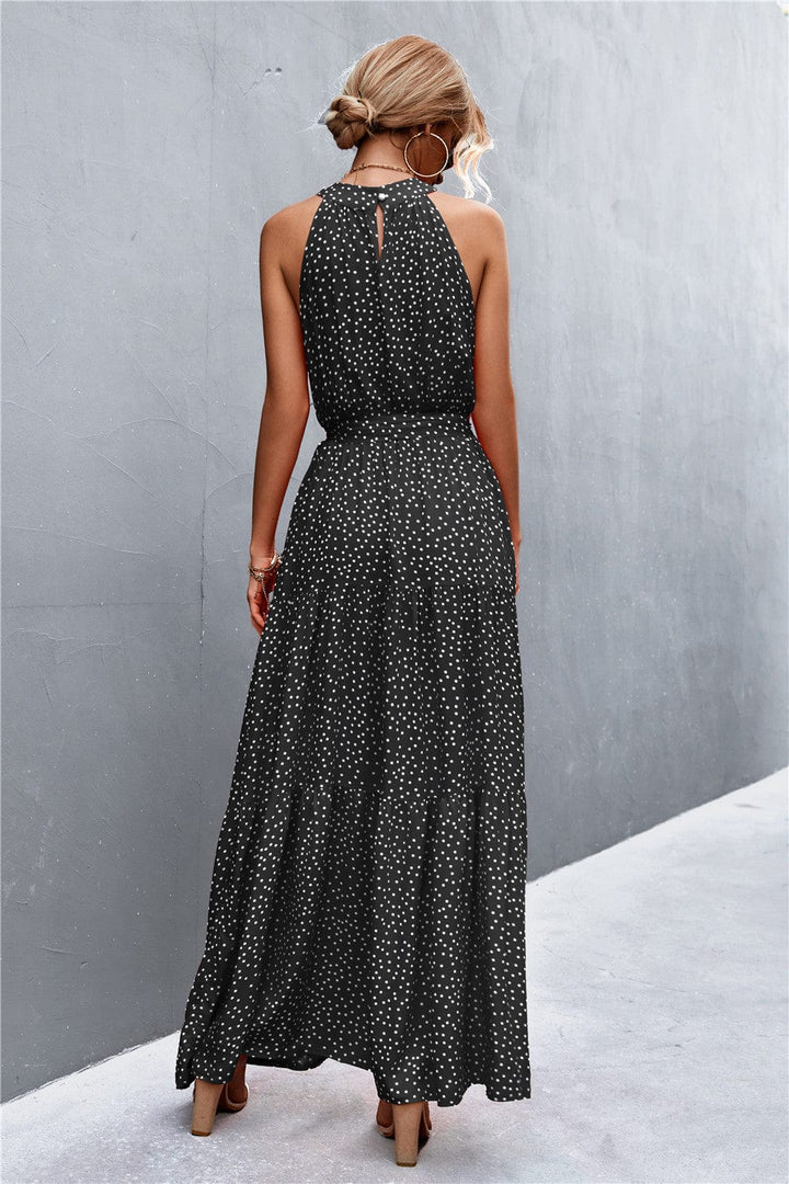 Printed Sleeveless Tie Waist Maxi Dress - Runway Frenzy 