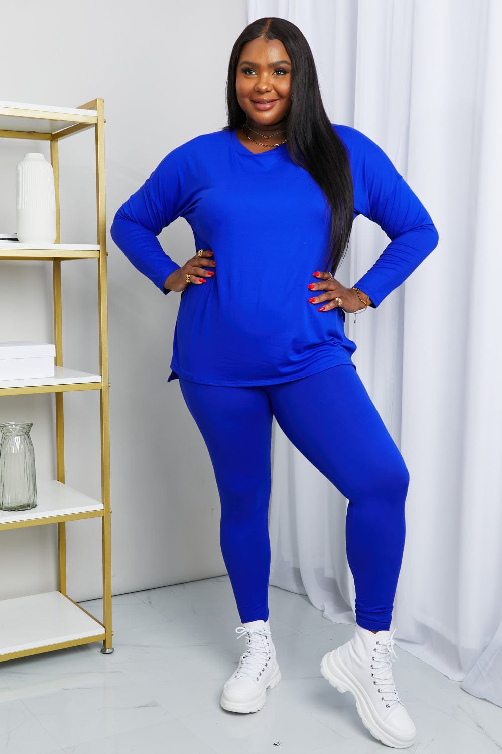 Zenana Ready to Relax Full Size Brushed Microfiber Loungewear Set in Bright Blue - Runway Frenzy 