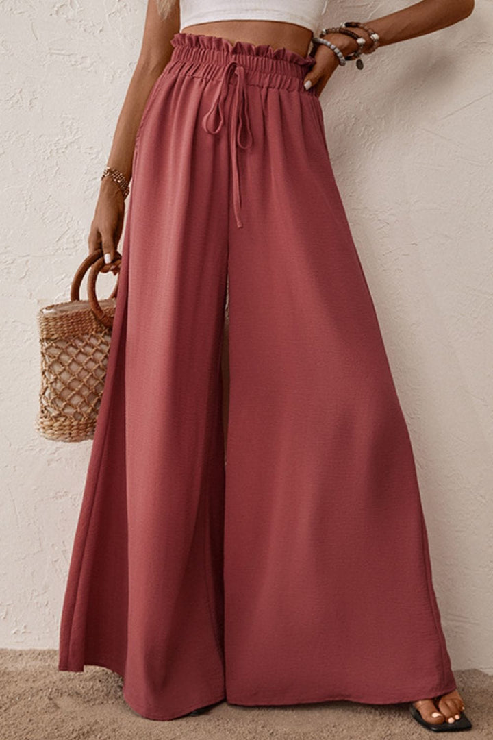 Smocked Paperbag Waist Wide Leg Pants - Runway Frenzy 