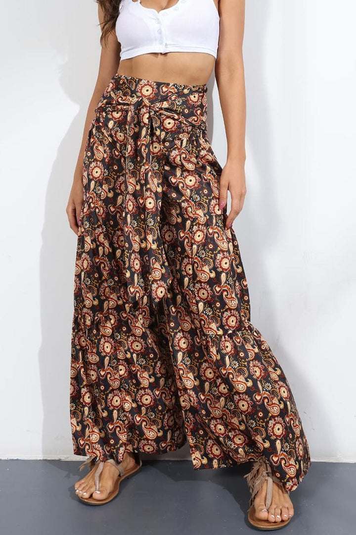 Printed High-Rise Tied Culottes - Runway Frenzy 