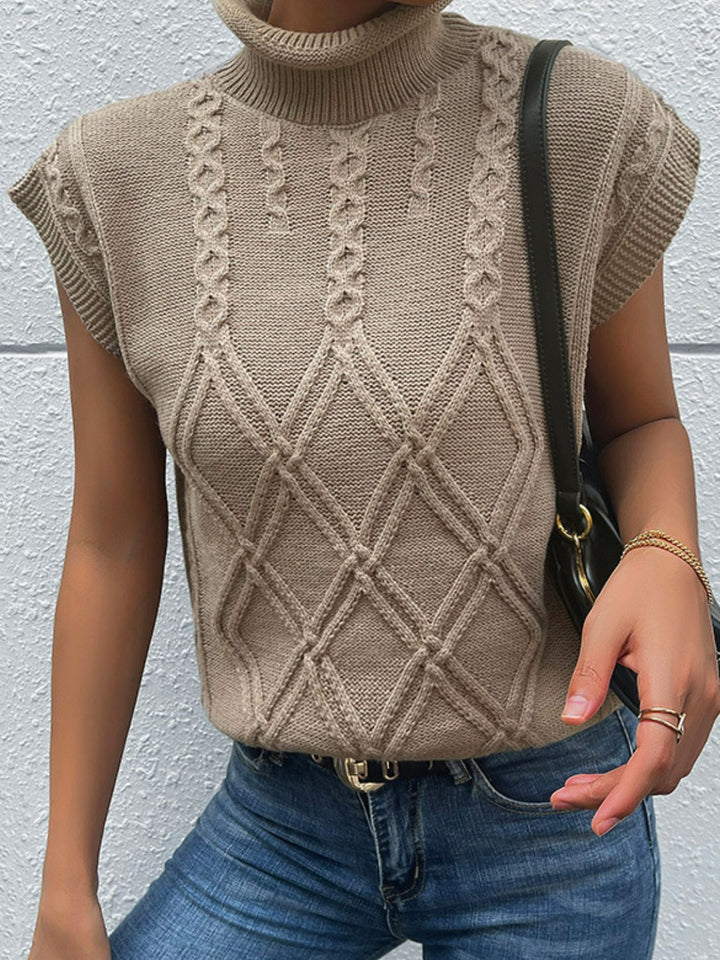 Mixed Knit Turtleneck Sweater Vest - Runway Frenzy 