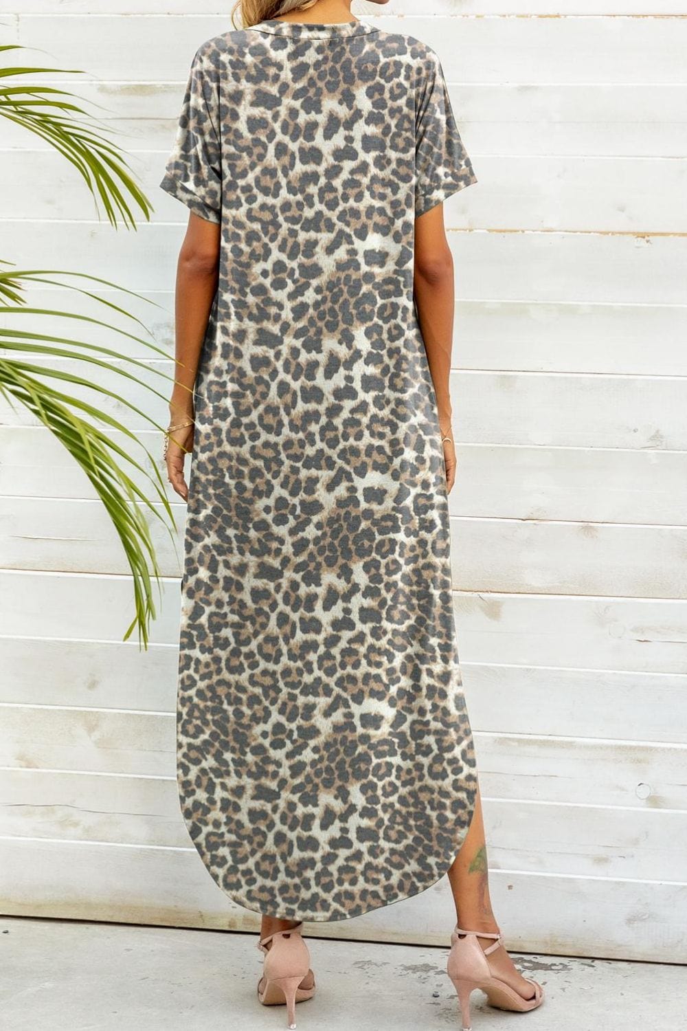 Printed V-Neck Curved Hem Dress - Runway Frenzy