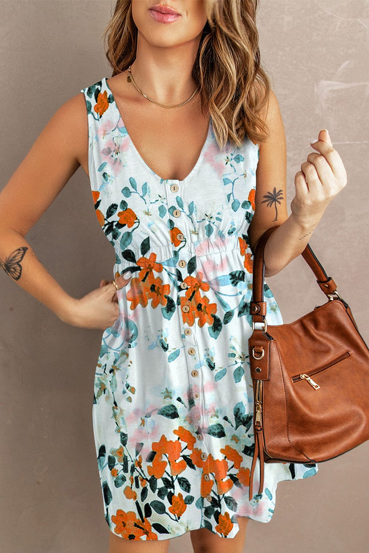 Printed Button Down Sleeveless Magic Dress - Runway Frenzy 