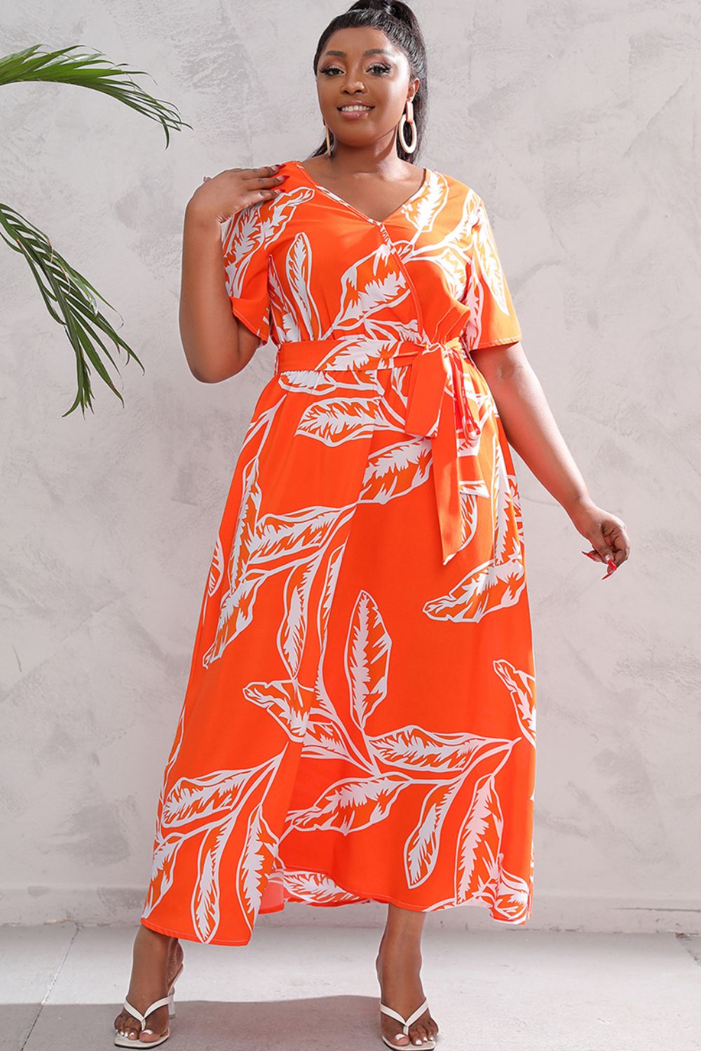 Plus Size Printed Surplice Short Sleeve Maxi Dress - Runway Frenzy 