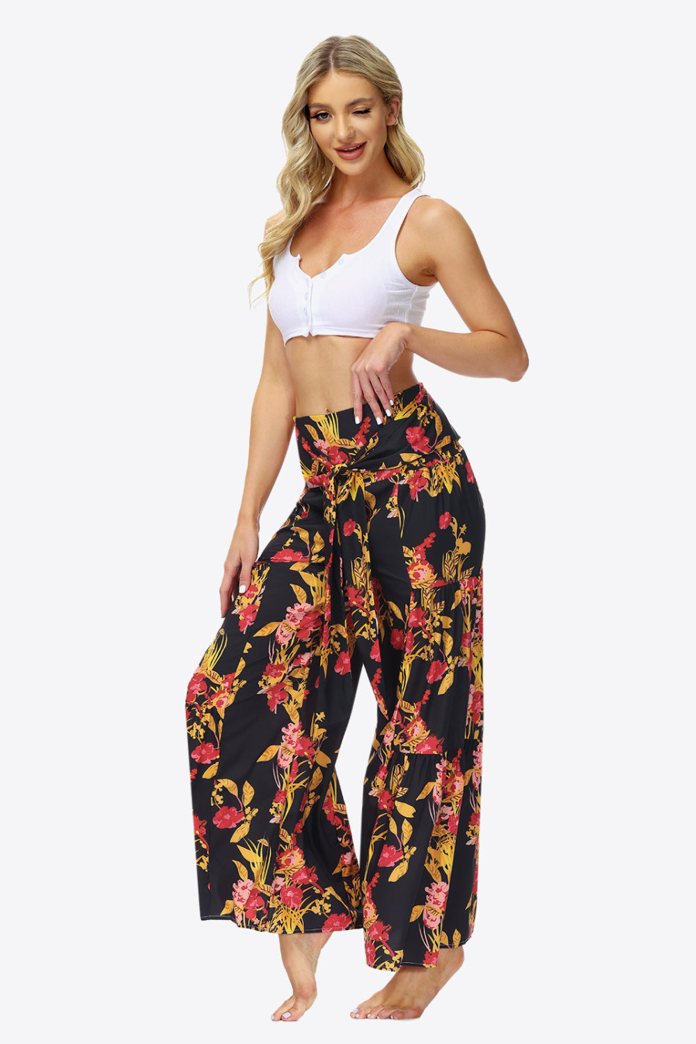 Floral Tie-Waist Tiered Culottes - Runway Frenzy