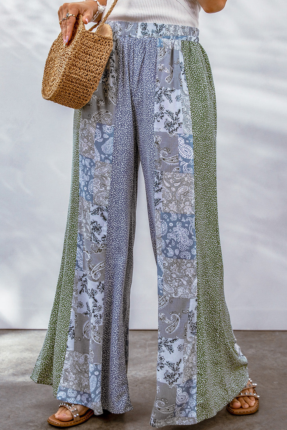 Mixed Print Pull-On Wide Leg Pants - Runway Frenzy 