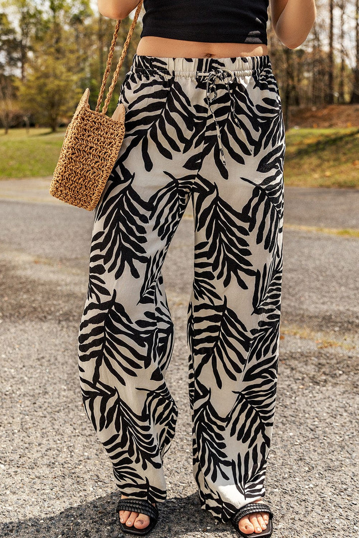 Printed Drawstring Waist Pants with Pockets - Runway Frenzy 