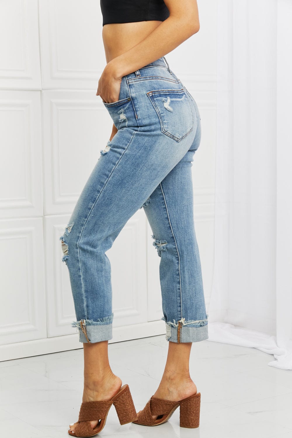 RISEN Full Size Leilani Distressed Straight Leg Jeans - Runway Frenzy 