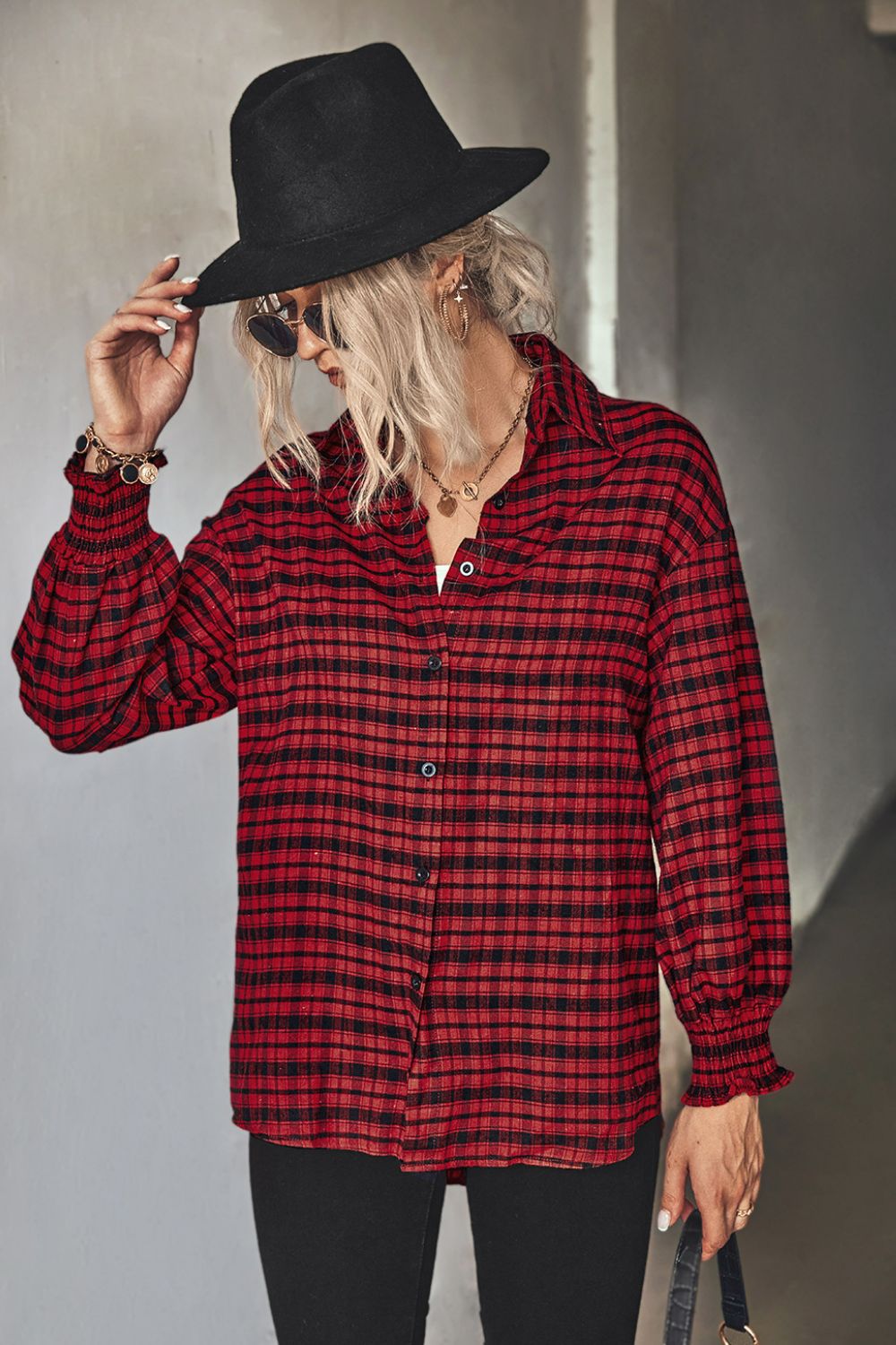 Plaid Button Front Dropped Shoulder Shirt - Runway Frenzy 