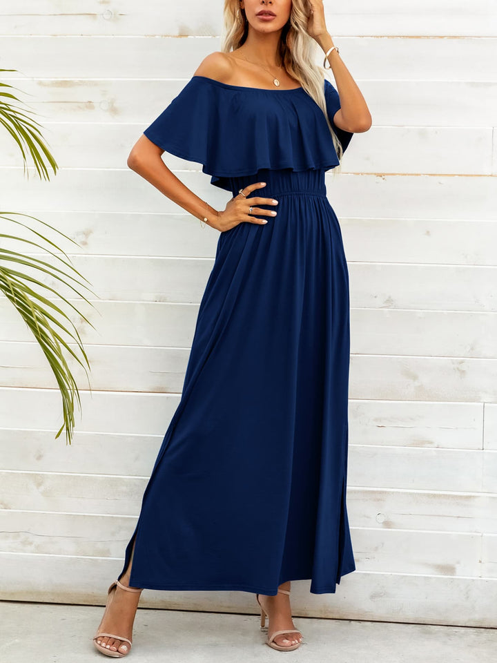 Off-Shoulder Slit Maxi Dress - Runway Frenzy 