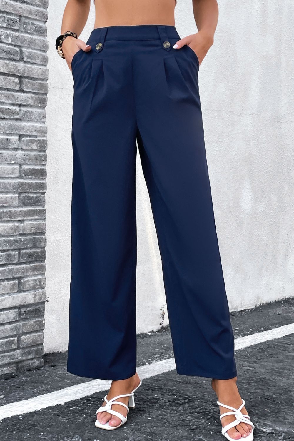 High-Rise Pleated Waist Wide Leg Pants - Runway Frenzy 