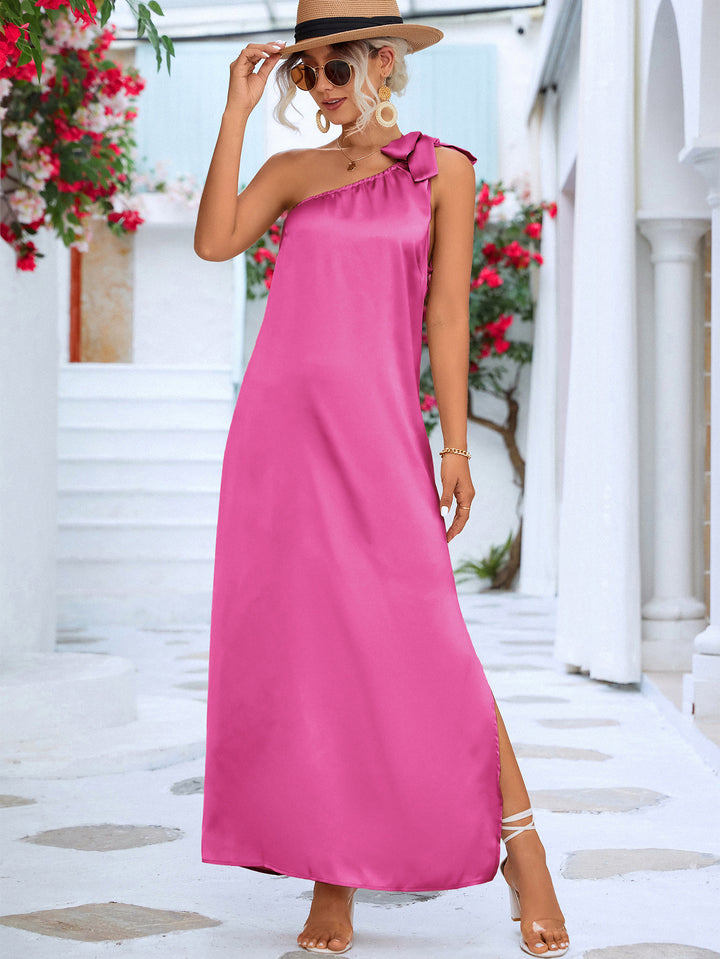 One-Shoulder Slit Maxi Dress - Runway Frenzy 