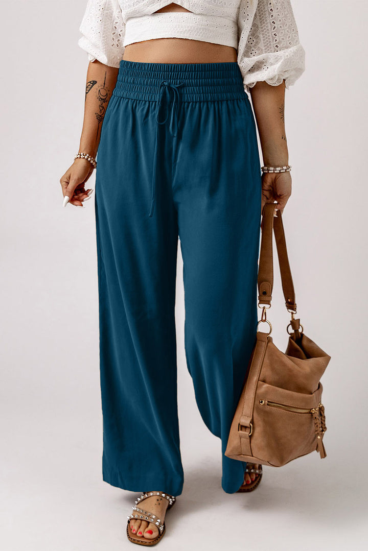 Drawstring Smocked Waist Wide Leg Pants - Runway Frenzy