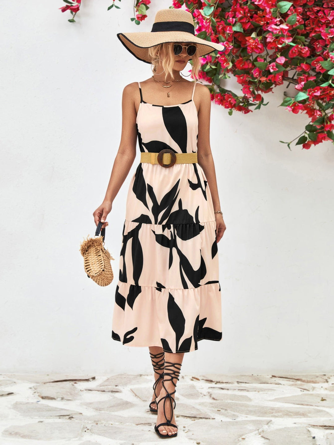 Printed Spaghetti Strap Tiered Midi Dress - Runway Frenzy