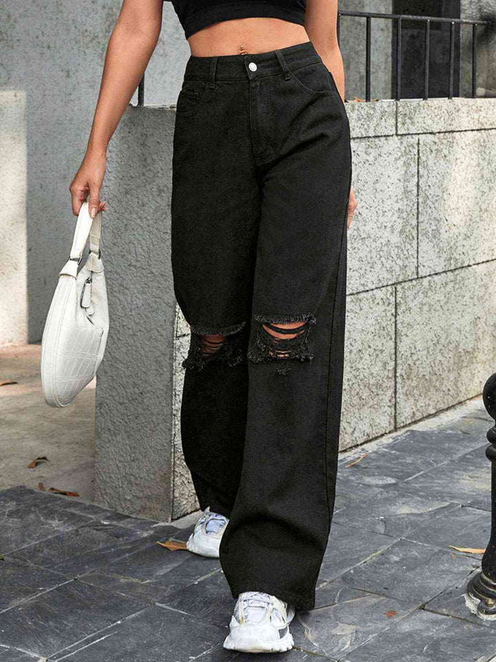 Distressed Wide Leg Jeans Trendsi