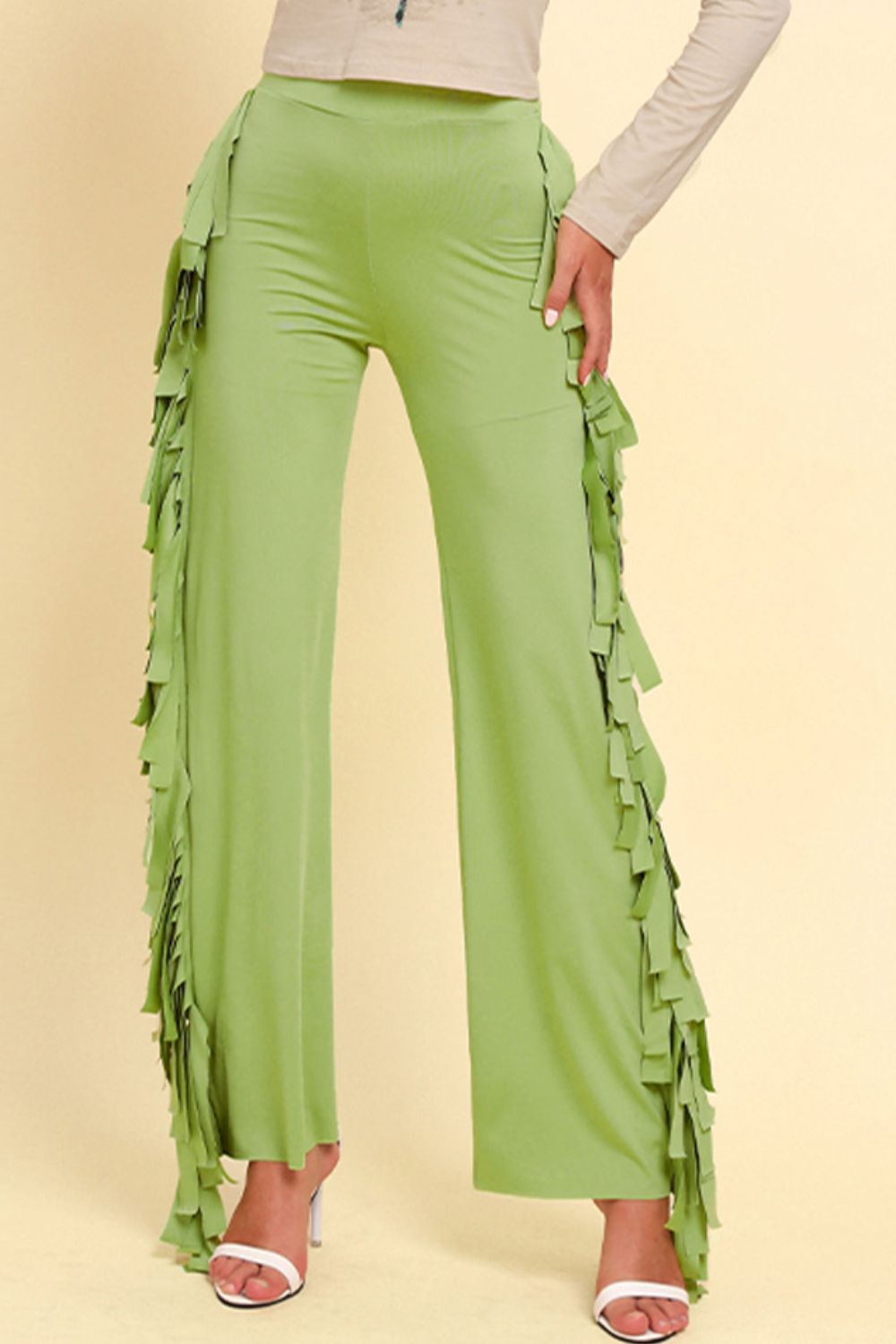 Fringe Trim Wide Leg Pants - Runway Frenzy