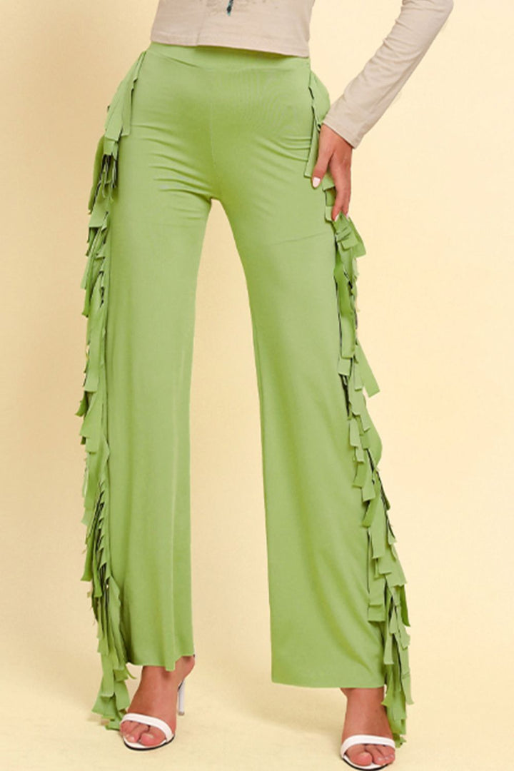 Fringe Trim Wide Leg Pants - Runway Frenzy