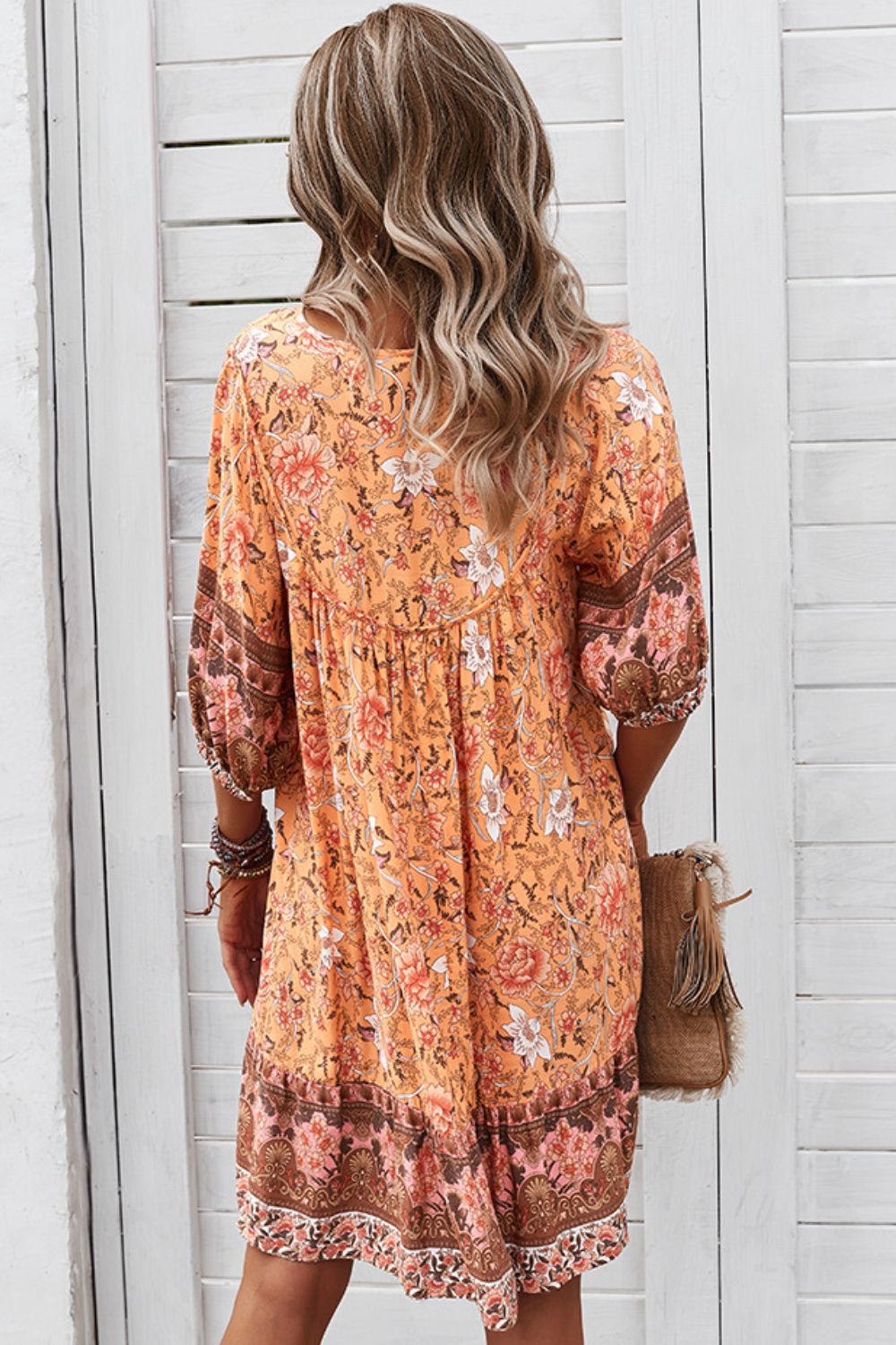 Bohemian Tie Neck Mini Dress - Runway Frenzy