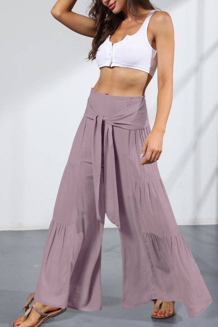 Tie Front Smocked Tiered Culottes - Runway Frenzy 