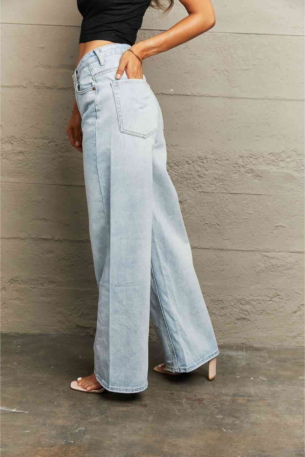 Distressed Wide Leg Jeans Trendsi