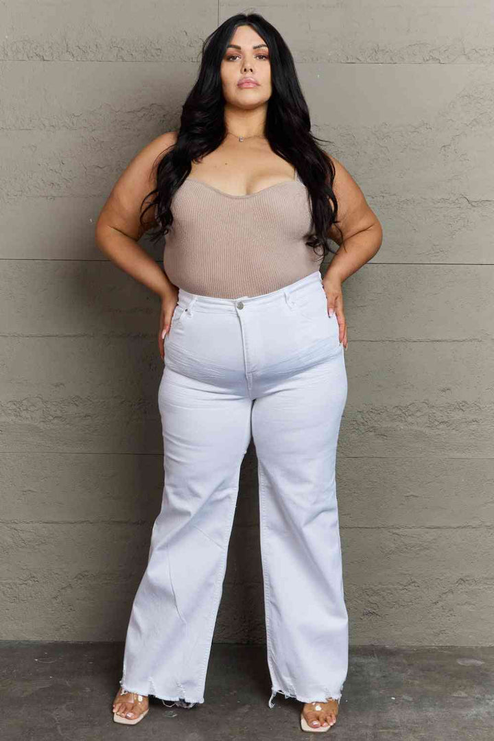 RISEN Raelene Full Size High Waist Wide Leg Jeans in White Trendsi