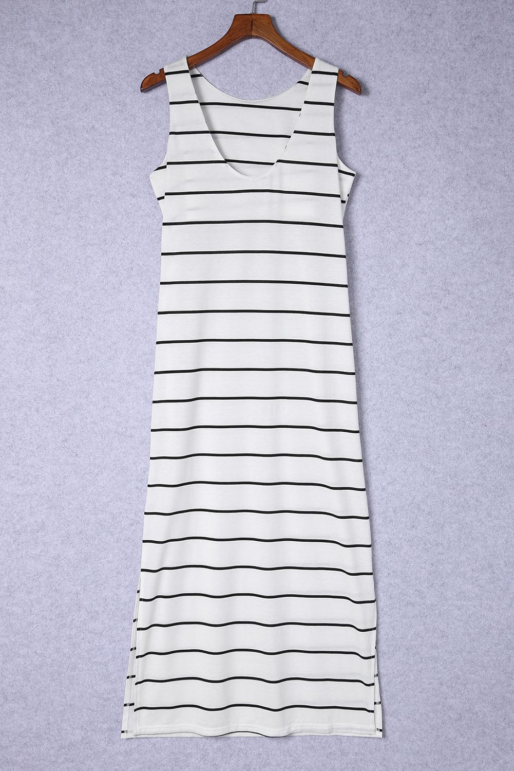 Striped Slit Sleeveless Maxi Dress - Runway Frenzy 