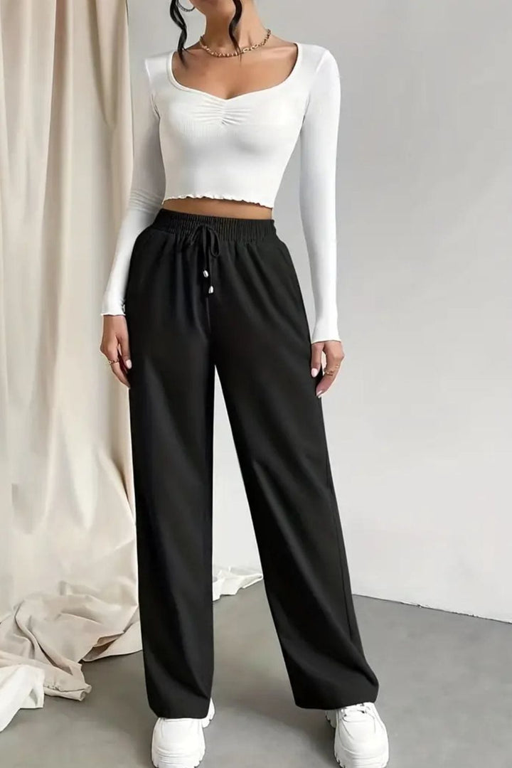 Tied Straight Leg Pants with Pockets - Runway Frenzy 